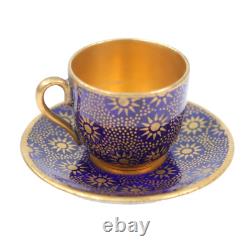 Coalport Miniature Cup Saucer Cobalt Blue Suncrest Gold Gilt h3cm Circa 1910