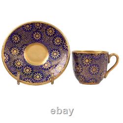 Coalport Miniature Cup Saucer Cobalt Blue Suncrest Gold Gilt h3cm Circa 1910