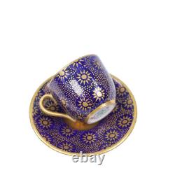 Coalport Miniature Cup Saucer Cobalt Blue Suncrest Gold Gilt h3cm Circa 1910