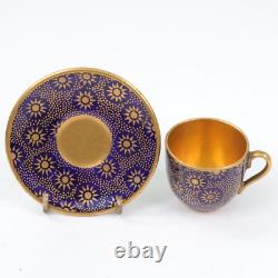 Coalport Miniature Cup Saucer Cobalt Blue Suncrest Gold Gilt h3cm Circa 1910