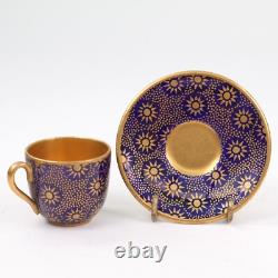 Coalport Miniature Cup Saucer Cobalt Blue Suncrest Gold Gilt h3cm Circa 1910