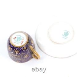 Coalport Miniature Cup Saucer Cobalt Blue Suncrest Gold Gilt h3cm Circa 1910