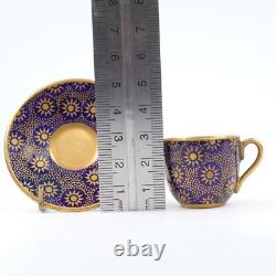 Coalport Miniature Cup Saucer Cobalt Blue Suncrest Gold Gilt h3cm Circa 1910