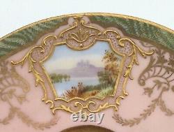 Coalport Pink and Gold Cup & Saucer Hand Painted Raised Paste withScenic Panels