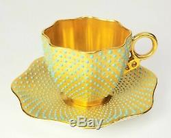 Coalport Porcelain Jeweled Turquoise on Gold Demitasse Cup & Saucer INCREDIBLE