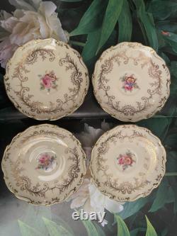 Coalport Sandringham Pink Rose Gold Filigree Scalloped Edge 4 Tea Cups & Saucers