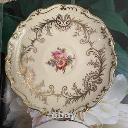Coalport Sandringham Pink Rose Gold Filigree Scalloped Edge 4 Tea Cups & Saucers