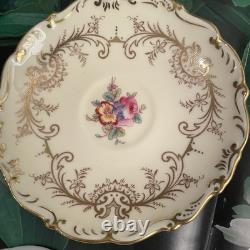 Coalport Sandringham Pink Rose Gold Filigree Scalloped Edge 4 Tea Cups & Saucers