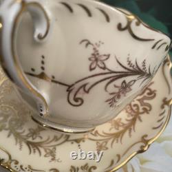 Coalport Sandringham Pink Rose Gold Filigree Scalloped Edge 4 Tea Cups & Saucers