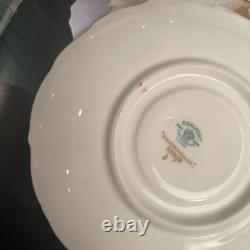 Coalport Sandringham Pink Rose Gold Filigree Scalloped Edge 4 Tea Cups & Saucers