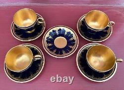 Coalport Tiffany & Co NY Art Deco Cobalt & Gold Demitasse Cup & Saucer (4 Sets)