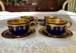 Coalport Tiffany & Co NY Art Deco Cobalt & Gold Demitasse Cup & Saucer (4 Sets)