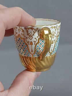 Coalport Turquoise & Gold Beaded Chicago Exhibition 1893 Demitasse Cup & Saucer