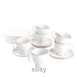 Coffee Set Porcelain Gold 6 Person Tea Cup Saucer 18 pcs Home Serving Tableware