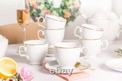 Coffee Set Porcelain Gold 6 Person Tea Cup Saucer 18 pcs Home Serving Tableware