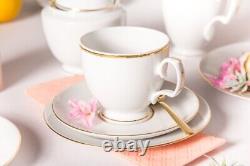 Coffee Set Porcelain Gold 6 Person Tea Cup Saucer 18 pcs Home Serving Tableware