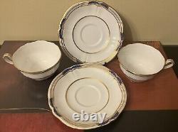 Copeland Spode Stafford Blue Leaf 2 Sets Cup Saucer Gold Trim. 4 Sets Available