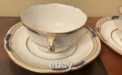 Copeland Spode Stafford Blue Leaf 2 Sets Cup Saucer Gold Trim. 4 Sets Available