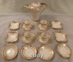 Coronet Ware Germany 1800s Porcelain & Gold Tea Pot / Cups / Saucers / Plates