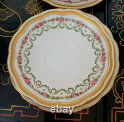 Crescent George Jones Cup & Saucer Trio 4 Set 12 Pcs Gold Gilt Rose Floral Swags