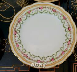 Crescent George Jones Cup & Saucer Trio 4 Set 12 Pcs Gold Gilt Rose Floral Swags