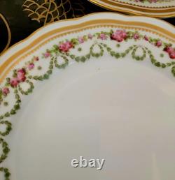 Crescent George Jones Cup & Saucer Trio 4 Set 12 Pcs Gold Gilt Rose Floral Swags