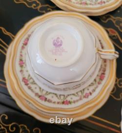 Crescent George Jones Cup & Saucer Trio 4 Set 12 Pcs Gold Gilt Rose Floral Swags