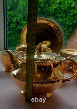 Crown Devon Fieldings Victoriana Gold High Relief Lustreware Tea Set Vintage