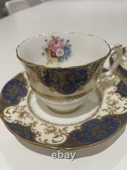 Crown Staffordshire Cobalt Blue Gilded Pattern 2 x Cup & Saucers Midcentury