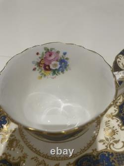 Crown Staffordshire Cobalt Blue Gilded Pattern 2 x Cup & Saucers Midcentury