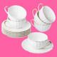 Cups And Saucers Set Of 6 (7oz) With Gold Trim, Porcelain Tea And Coffee Cups