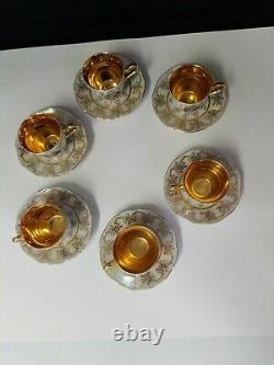 Czech Republic Gold Gilded Luster Tea Cup And Saucer Rucni Prace Set of 6