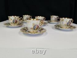 Czech Republic Gold Gilded Luster Tea Cup And Saucer Rucni Prace Set of 6