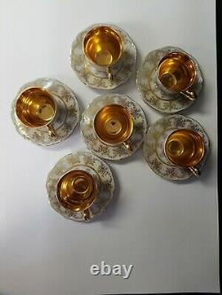 Czech Republic Gold Gilded Luster Tea Cup And Saucer Rucni Prace Set of 6