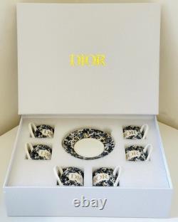 DIOR Espresso Cup & Saucer Set (6 Cups) Toile de Jouy Blue & Gold Porcelain