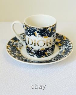 DIOR Espresso Cup & Saucer Set (6 Cups) Toile de Jouy Blue & Gold Porcelain