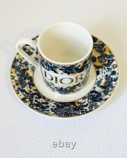DIOR Espresso Cup & Saucer Set (6 Cups) Toile de Jouy Blue & Gold Porcelain