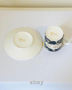 DIOR Espresso Cup & Saucer Set (6 Cups) Toile de Jouy Blue & Gold Porcelain