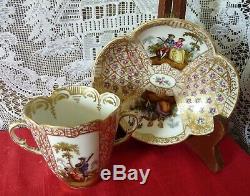 DRESDEN Helena Wolfsohn MEISSEN Augusta Rex WATTEAU Quatrefoil CUP & SAUCER SET