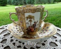 DRESDEN Helena Wolfsohn MEISSEN Augusta Rex WATTEAU Quatrefoil CUP & SAUCER SET