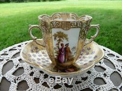 DRESDEN Helena Wolfsohn MEISSEN Augusta Rex WATTEAU Quatrefoil CUP & SAUCER SET