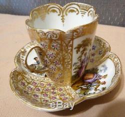 DRESDEN Helena Wolfsohn MEISSEN Augusta Rex WATTEAU Quatrefoil CUP & SAUCER SET