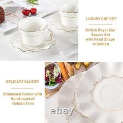 DUJUST Tea Cups and Saucers Set of 6 (200ml /7 OZ), Luxury Tea Cup Set with Gold