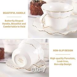 DUJUST Tea Cups and Saucers Set of 6 (200ml /7 OZ), Luxury Tea Cup Set with Gold