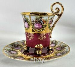 D W Karlsbader Wertarbeit red gold Demitasse cup saucer teacup porcelain