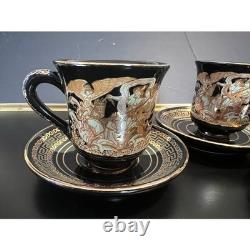Demitasse Cups/Saucers Hand Made Greece Set of 6-Black With24K Gold, Greek Art
