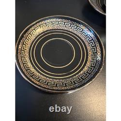 Demitasse Cups/Saucers Hand Made Greece Set of 6-Black With24K Gold, Greek Art