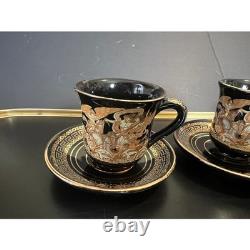 Demitasse Cups/Saucers Hand Made Greece Set of 6-Black With24K Gold, Greek Art
