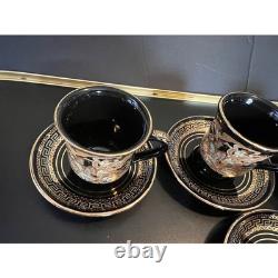 Demitasse Cups/Saucers Hand Made Greece Set of 6-Black With24K Gold, Greek Art