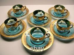 Demitasse cups and saucers Moser Art Glass from Russia, 1800's